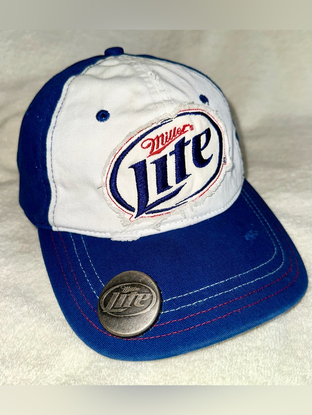 Miller Lite Hat Bottle Opener Strapback Cap Blue Colorblock Vintage Beer 2014